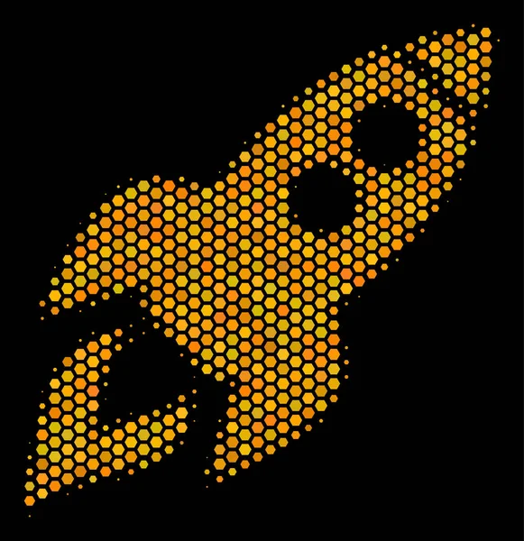 Zeshoek Halftone ruimte raket lancering pictogram — Stockvector