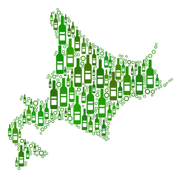 Hokkaido-Inselkarte Mosaik aus Weinflaschen und Kreisen — Stockvektor
