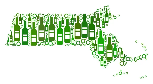 Massachusetts State mapa mozaika butelek wina i okręgów — Wektor stockowy