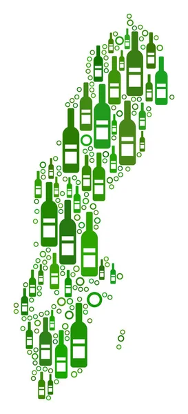 İsveç harita mozaik şarap şişeleri ve daireler — Stok Vektör