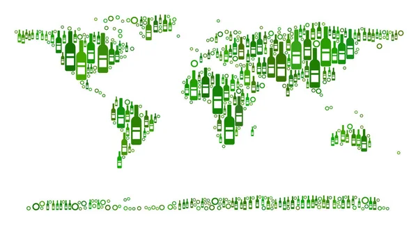 Mapa Continente Mundial Colagem de Garrafas e Círculos de Vinho — Vetor de Stock