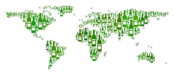 Mapa del Mundo Composición de Botellas y Círculos de Vino — Archivo Imágenes Vectoriales