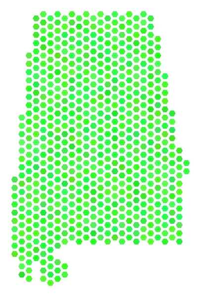 Gröna Hex-Tile Alabama staten karta — Stock vektor