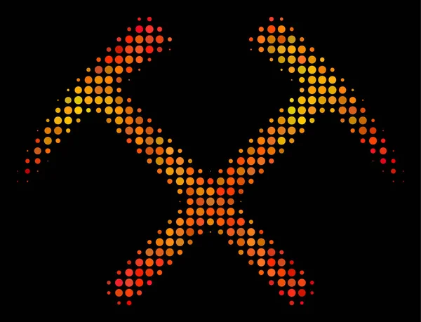 Icona con martelli da miniera pixel luminosi — Vettoriale Stock