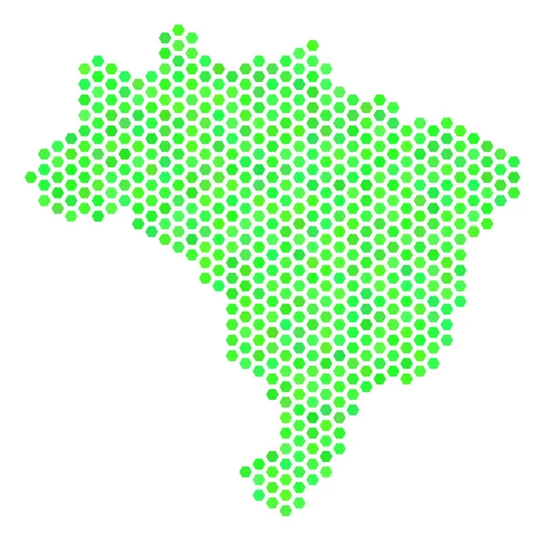 Green Hexagon Brasile Mappa — Vettoriale Stock