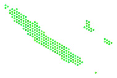 Yeşil Hex-kiremit Yeni Kaledonya Adaları Haritası