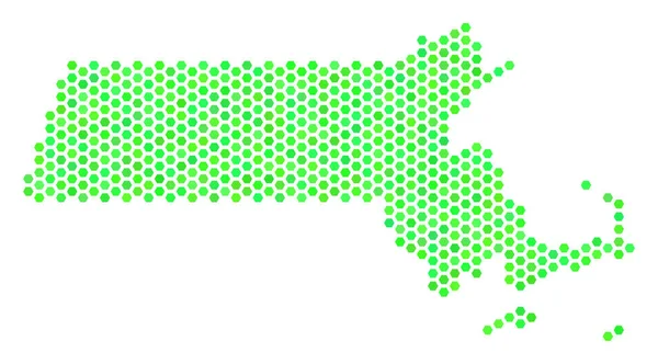 Zöld Hex csempe Massachusetts állam megjelenítése — Stock Vector