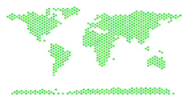 Green Hexagon World Continent Map — Stock Vector