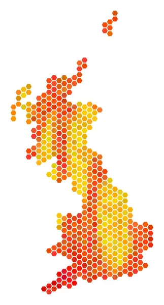 Mapa Wielkiej Brytanii gorące Hexagon — Wektor stockowy