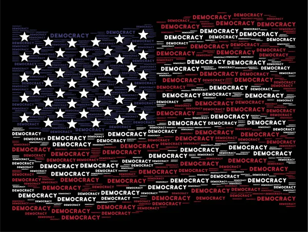 Waving American Flag Stylized Composition of Democracy Text — Stock Vector