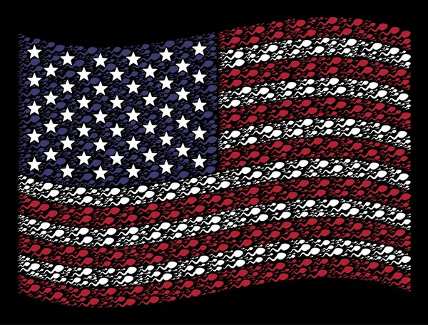 Drapeau des États-Unis agitant la composition stylisée du spermatozoïde — Image vectorielle