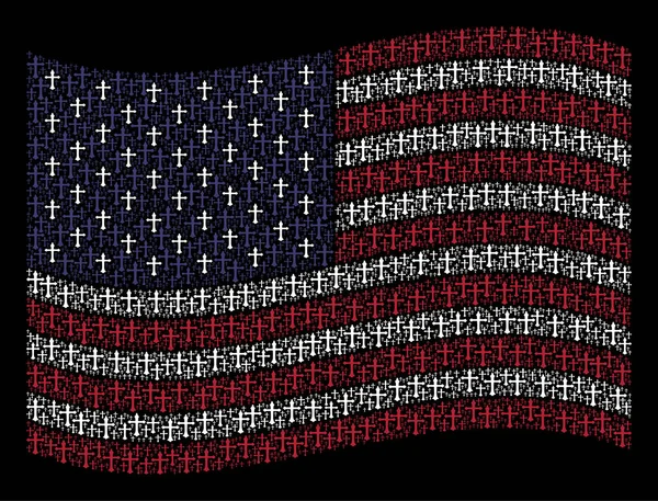 Waving United States Flag Stylization of Christian Cross Icons — Stock Photo, Image