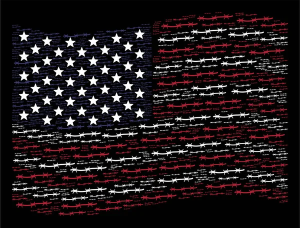挥舞着美国国旗标志性的铁丝网物品组合 — 图库矢量图片