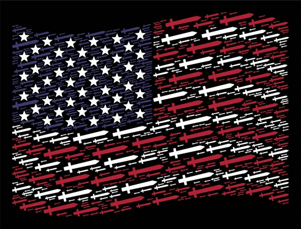 Κυματίζει σημαία ΗΠΑ στυλιζαρισμένη σύνθεση των στοιχείων του ξίφους — Διανυσματικό Αρχείο