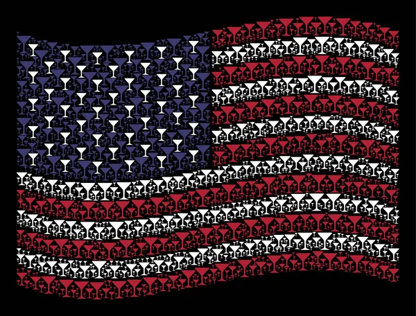 물결치는 미국 깃발 양식에 일치 시키는 알코올 유리 아이콘의 — 스톡 벡터