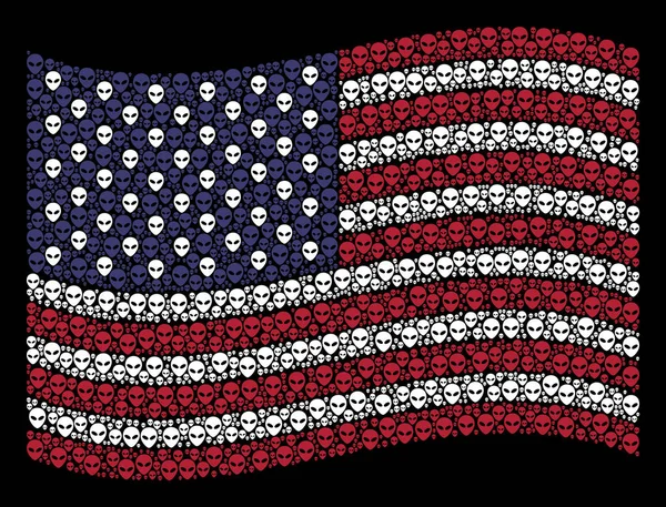 Amerikan bayrağı filmde uzaylı yüz simgelerin sallayarak — Stok Vektör