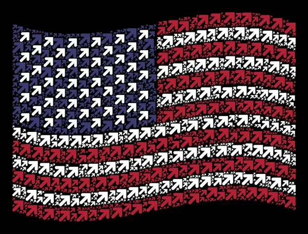 Σχηματοποίηση σημαία κυματίζει ΗΠΑ βέλος δεξιά εικονίδια — Διανυσματικό Αρχείο