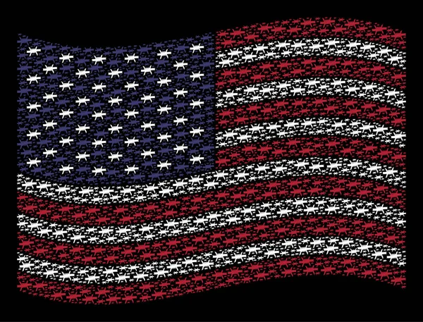 Ondeando la bandera de los Estados Unidos Estilización de iconos de alambre de púas — Vector de stock
