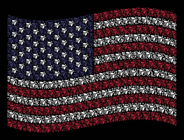 Agitant le drapeau des États-Unis Stylisation des icônes d'abeille — Image vectorielle