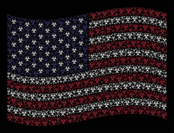 Σχηματοποίηση σημαία κυματίζει ΗΠΑ εικονίδια βιολογικού κινδύνου — Διανυσματικό Αρχείο