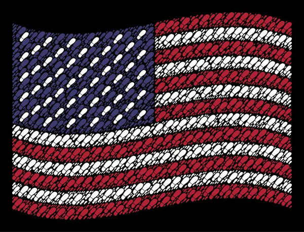 Agitant le drapeau des États-Unis Stylisation des icônes d'empreinte de démarrage — Image vectorielle