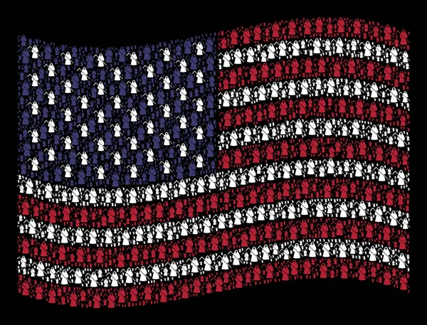 Σχηματοποίηση σημαία κυματίζει ΗΠΑ θάνατος Scytheman εικονίδια — Διανυσματικό Αρχείο