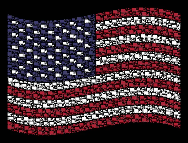 Κουνώντας σχηματοποίηση αμερικανική σημαία εικονίδια φορτηγό παράδοσης — Διανυσματικό Αρχείο