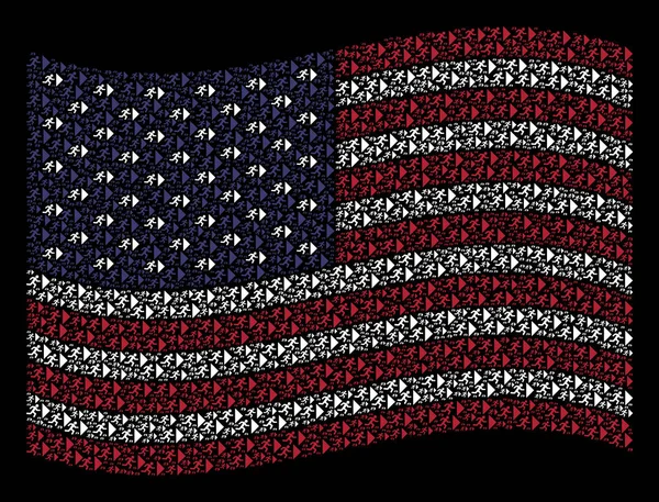 Amerikanische Flagge schwenkend Stilisierung der Ausfahrt Richtung Symbole — Stockvektor
