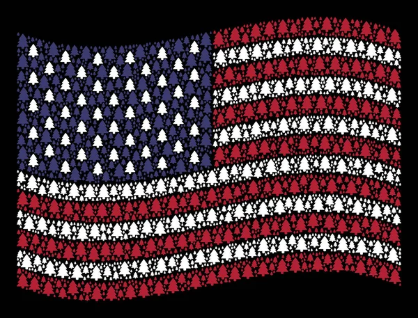 Agitant le drapeau des États-Unis Stylisation des icônes de sapin — Image vectorielle