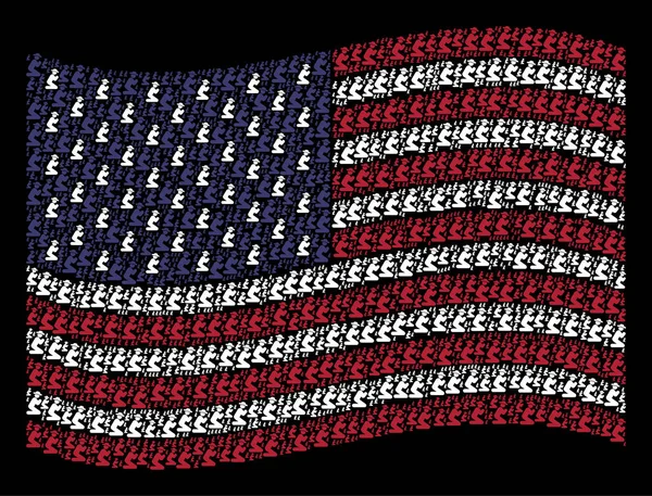 Amerikan bayrağı filmde beyefendi ve dua kutsal kişilerin resmi sallayarak — Stok Vektör