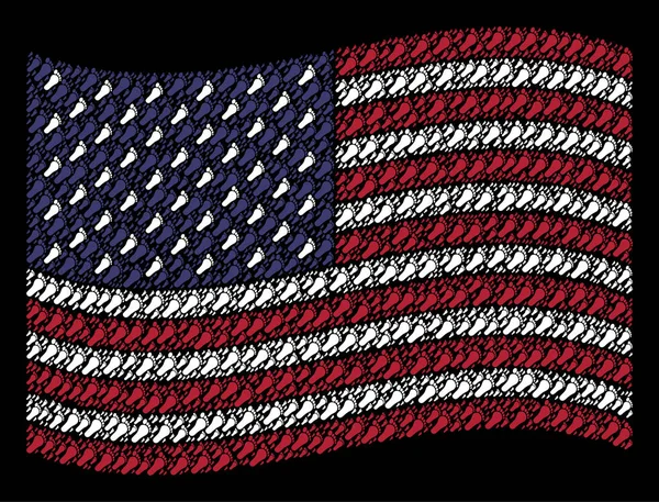 Das Schwenken der amerikanischen Flagge stilisiert die Ikonen des menschlichen Fußabdrucks — Stockvektor
