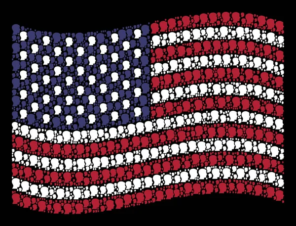 様式化アメリカの国旗を振って男頭プロファイル アイコン — ストックベクタ
