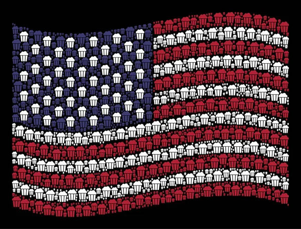 Vajande USA flagga Stylization av Popcorn hink ikoner — Stock vektor
