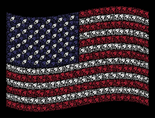 Usa vlag stilering van ruimteschip pictogrammen zwaaien — Stockvector