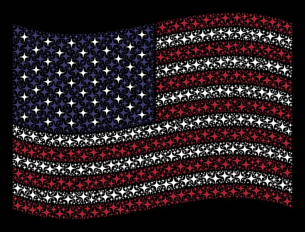 물결치는 미국 깃발 양식에 일치 시키는 공간 스타 아이콘의 — 스톡 벡터
