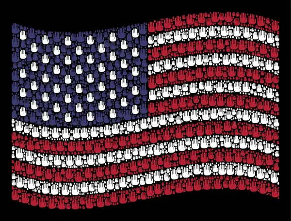 Hullámzó amerikai zászló Stilizálás Stop kézzel ikonok — Stock Vector