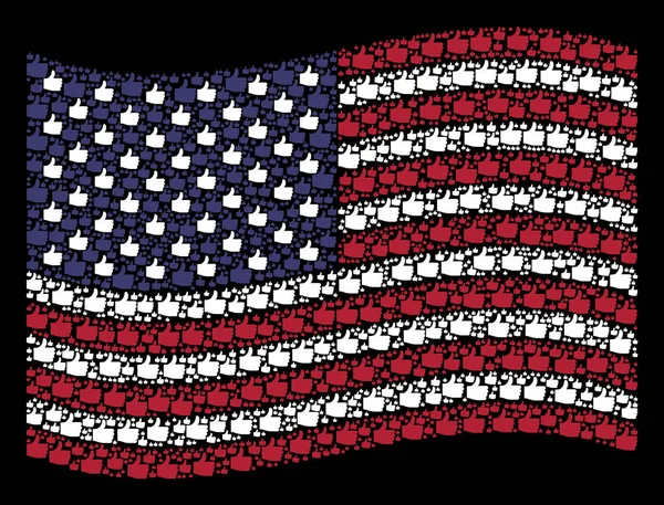 Wuivende Amerikaanse vlag stilering van duim omhoog pictogrammen — Stockvector