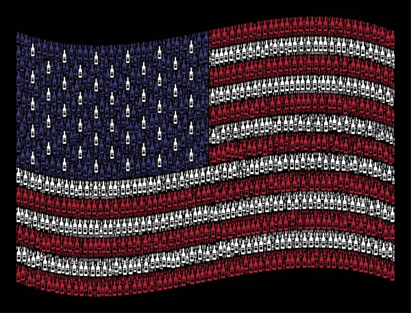 Agitant le drapeau des États-Unis Stylisation des icônes de bouteille de vin — Image vectorielle