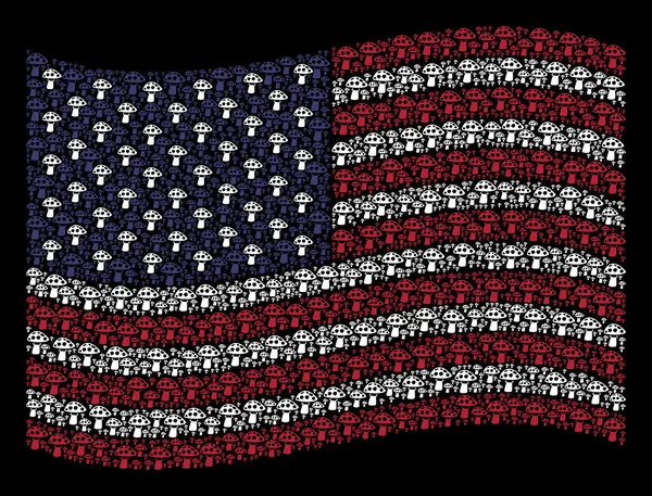 Waving USA Flag Stylization of Mushroom Icons — Stock Vector
