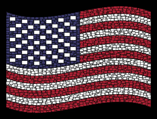 Acenando a estilização da bandeira americana de ícones de retângulo preenchidos — Vetor de Stock