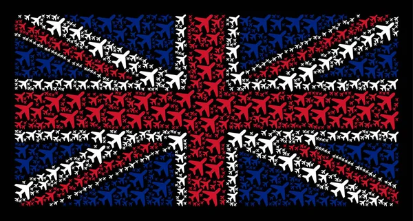 Bandeira britânica Mosaic of Air Plane Ícones —  Vetores de Stock