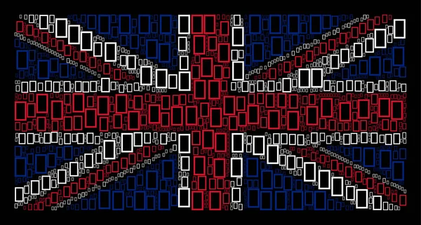 Brit zászló kollázs cikkek kontúr téglalap — Stock Vector