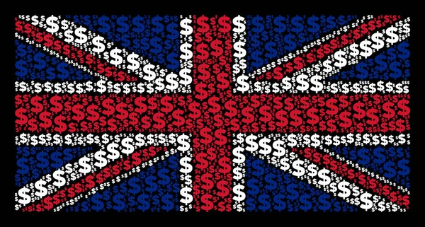 Große Collage britischer Flaggen aus Dollargegenständen — Stockvektor