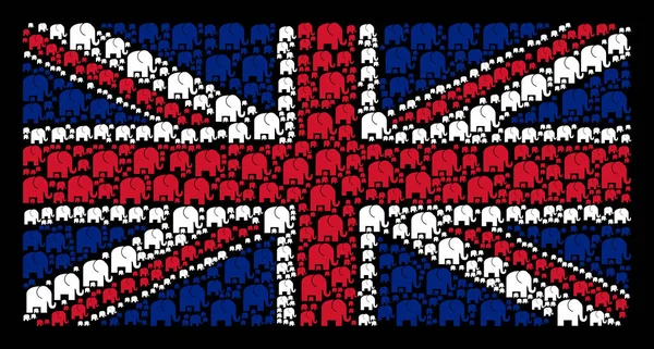 Modèle de drapeau britannique des icônes d'éléphant — Image vectorielle