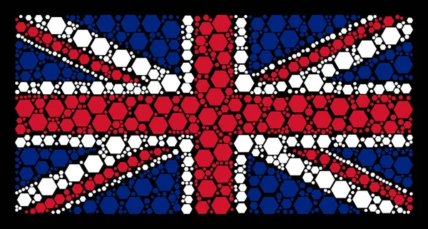 채워진된 육각 항목의 영국 국기 모자이크 — 스톡 벡터