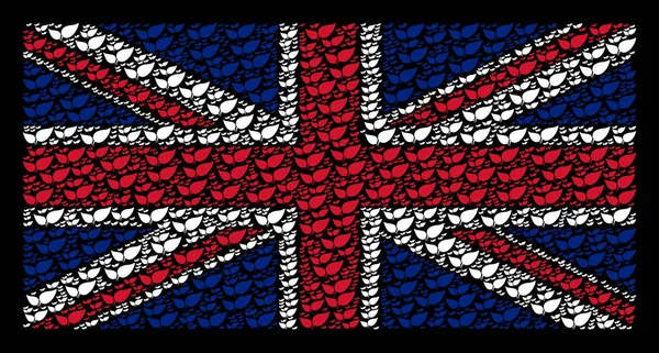 Μεγάλη Βρετανία σημαία μωσαϊκό Floral φύλλα εικονίδια — Διανυσματικό Αρχείο