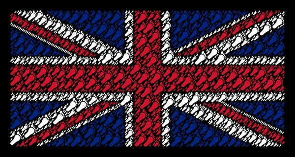 United Kingdom Flagge Collage von menschlichen Fußabdrücken — Stockvektor