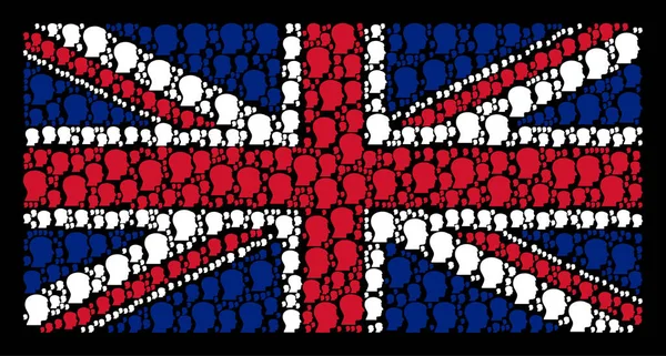 United Kingdom Flag Collage of Man Head Profile Items — Stock Vector