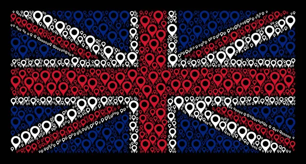 Bandeira da Grã-Bretanha Mosaico do mapa Marcador Ícones —  Vetores de Stock