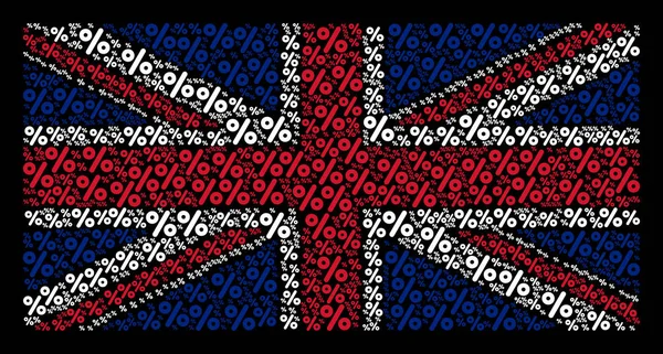 Коллаж процентных пунктов под британским флагом — стоковый вектор